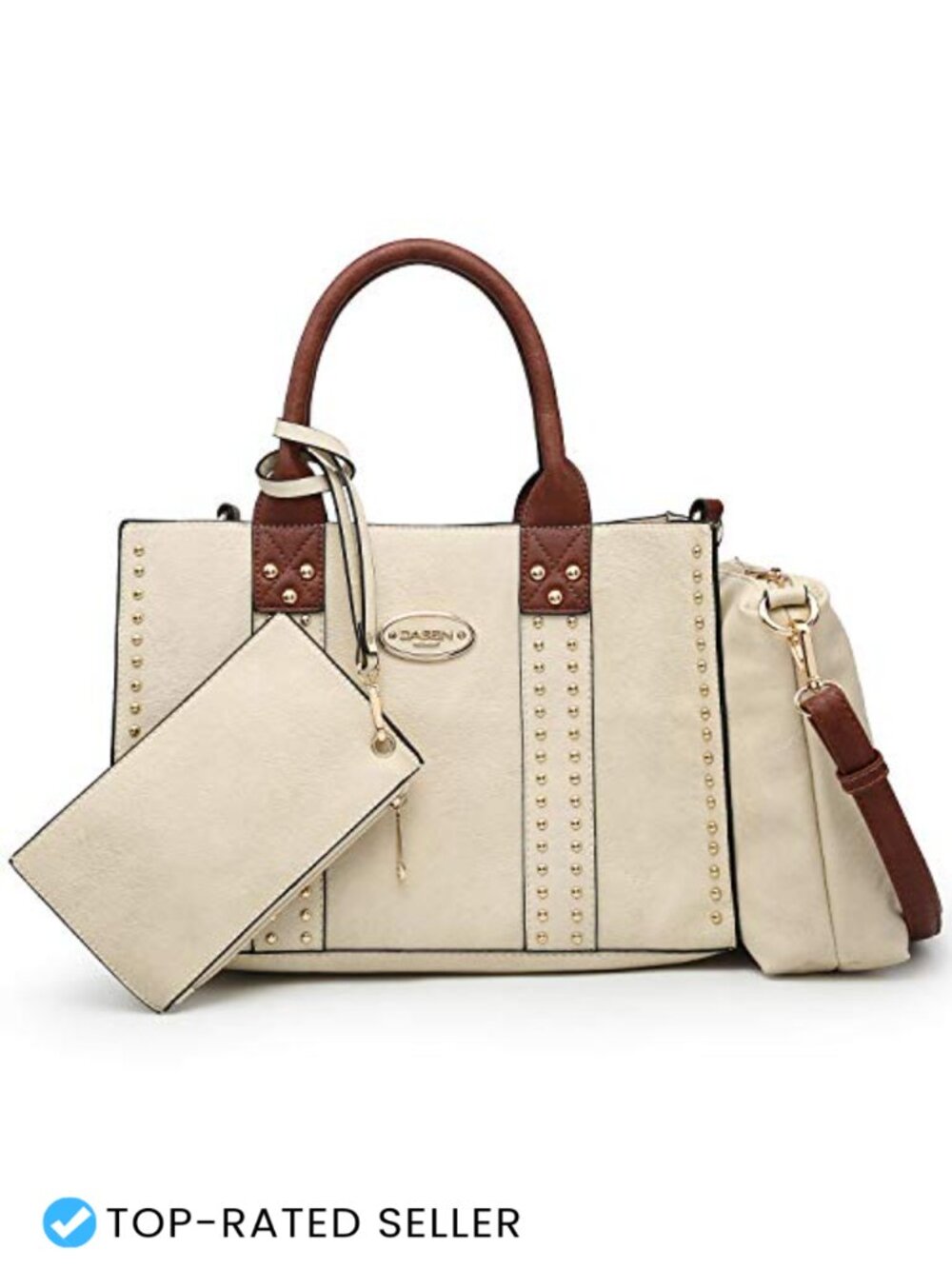 Set of 3 Faux Leather Satchel Bags with Wristlet, Wallet & Cosmetic Bag